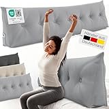 ELONEO Rückenkissen 200 cm breit, Keilkissen für Bett und Sofa geeignet, dreieckiges Lesekissen, Kissen mit abnehmbarem und waschbarem Bezug, mit praktischem Seitenfach