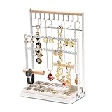 Schmuckständer, Schmuckhalter, Schmuckbaum-Kettenhalter mit Aufbewahrungsbasis, Schmuck Ketten Organizer Ständer mit 15 Haken, für Halsketten Armbänder Ohrringe Ohrstecker Ringe, Geschenkidee, weiß