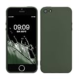 kwmobile Hülle kompatibel mit Apple iPhone SE (1.Gen 2016) / iPhone 5 / iPhone 5S Hülle - weiches TPU Silikon Case - Cover geeignet für kabelloses Laden - Dunkelgrün matt