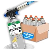 STAHLMANN ® Gasbrenner mit Kartusche 8x227g – Schweißbrenner max. 1300°C Temperatur – Lötlampe mit Piezozündung – Bunsenbrenner Küche -Küchenbrenner (8x Gaskartuschen)