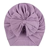 TDEOK Solides Zubehör verknüpfte Bogenschleife Kindermütze für Baby-Kopfbedeckung Sonnenhut Baby Mit Ohrenschutz (Purple, One Size)