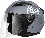 Westt Jethelm mit Visier und Sonnenblende Motorradhelm Herren Damen Rollerhelm Mopedhelm Mofa Chopper Helm Motorrad Halbhelm Open-Face-Helm Pilotenhelm ECE DOT Zertifiziert