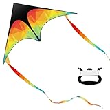 Zocipro Großer Bunter Delta Drachen Kinder, 125×65 cm Einleiner Flugdrache mit 50 m Schnur, Leichter Kinderdrachen zum Drachen steigen Lassen, Kite für Anfänger & Strandspiele im Freien