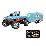 Mini RC Car, Maßstab 1:64 Monster Truck Ferngesteuertes Auto mit Lichtern, 2,4 GHz Fernbedienung, über USB wiederaufladbar, Unterlauf mit Anhänger, Geschwindigkeit/Lenkung Einstellbar (Saffron)