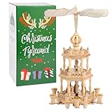 YeloZen Weihnachtspyramiden mit 6 Kerzenhaltern, 45,7 cm, 3 Ebenen, Karussell, Holz, Krippen-Set