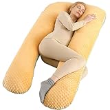 U-förmiges Schwangerschaftskissen, Ganzkörperkissen für Schwangere, Unterstützung für Rücken Bauch und Beine, Abnehmbarer Waschbarer Bezug, Still- und Entspannungskissen ( Yellow with Green 70x120cm)