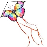 Glanxy Schmetterlings Drachen - Lenkdrachen für Kinder und Erwachsene, Einfach zu Fliegen - 100 x 73 cm Kinderdrachen, Einleiner Flugdrachen für Anfänger mit 80 m Drachenschnur für Strand Parkausflüge