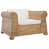 CongVVFV Natur Rattan Sessel mit Kissen, Bequemer Stuhl mit Abnehmbaren Bezügen und Robustem Holzrahmen für Wohnzimmer, Garten, Terrasse, Inklusive 1 Sitzpolster und 1 Rückenpolster