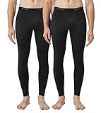LAPASA Herren Innenfleece Thermo Unterhose, warme Funktionsunterwäsche Thermohosen M10, Schwarz (2 Pack), L