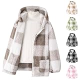 XINYUNZU Mädchen Winterjacke Karierte Fleecejacke mit Kapuze & Reißverschluss Warme Fleece Jacke Kinder Kapuzenjacke mit Taschen Kuscheljacke Girl Coat Casual Jacken Angebot des Tages Braun 13 Jahre