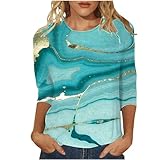 3/4 Arm Shirt Damen mit 3D Druck Rundhalsausschnitt Elegant Bluse Langarmshirt Outdoor Sommershirts Leicht Freizeitshirt Urban Casual Oberteile Freizeit Party Style Tops Tshirts