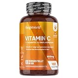Vitamin C 1000mg pro Tablette - 180 vegane Tabletten für 6 Monate - Vit C als L-Ascorbinsäure mit Bioflavonoiden & Hagebutte - WeightWorld