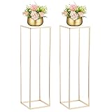 Nuptio Goldene Vase für Hochzeit Mittelstücke mit Acrylplatte - 2 Stück 100cm Hohe Blumenvasen Geometrische Rechteckige Metall Spalte Blumen Stehen für Geburtstagsparty Dekorationen