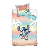Familando Lilo und Stitch Bettwäsche für Mädchen in 135x200 80x80cm · Kinderbettwäsche aus 100% Baumwolle mit Reißverschluss · Bettwäsche Set mit Stitch Motiv Aloha (Pfirsich)