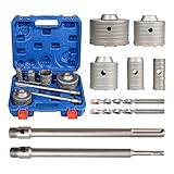 YOSIGHT 9-teiliges Bohrkrone-Set für Mauerwerk und Beton - Wolframkarbid 300 mm SDS PLUS und SDS MAX Bit Schaft Bohrkronen-Set (30 40 65 80 100 mm) - Bohrkronen-Set für Beton, Ziegel, Stein.