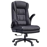 Hbada Bürostuhl Chefsessel ergonomischer Drehstuhl Kunstleder Schreibtischstuhl Verdickte Rückenlehne Klappbare Armlehne Schwarz