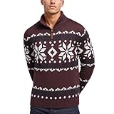 Pullover Herren mit Kapuze, Norweger Pullover Herren Mit Half Zip Stehkragen Weihnachtspullover Warm Winter Strickpullover Winterpullover Ugly Christmas Sweater