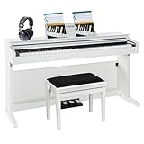 Fame Digitalpiano Set, DP-2000 WH, 88 Tasten, Hammermechanik, 16 Sounds, 128-fache Polyphonie, inklusive Klavierbank, Kopfhörer, Notensammlung