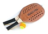 SPORTONE Unisex – Kinder MANDELLI 1 Paar Beach Tennis Pro Schläger mit Ball aus Holz 380, Mehrfarbig, 48 cm