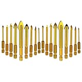 Lodokdre 18 Tlg Fliesenbohrer Keramikbohrer Glasbohrersatz Set Sechskant Fliesenbohrer-Set 3/4/5/6/8/10/12mm