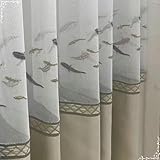 Beydodo Ösenvorhänge 2er Set 96x115CM, Gardinen Küche Halbtransparent mit Fische Motiv Nordisch Gardinenschals Weiß Beige Vorhänge Schlafzimmer Wohnzimmer Küche