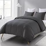 Beqnat Bettwäsche 200x220 3 teilig Bettdeckenbezug - Mikrofaser Bettwäsche-Sets Anthrazit Bettbezug 220x200cm mit 2 Kissenbezügen 80x80 cm, Deckenbezug Grau Bügelfrei und Weich