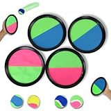 DEEMEIS Klettballspiel Set für Kinder ab 3–10 Jahre – Wurf- & Fangspiel mit 4 Scheiben & 4 Bällen für Draußen, Garten, Strand, Indoor – Outdoor Spielzeug Geschenk für Jungen & Mädchen