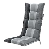 Madison 'Hochlehnerauflage C 453', Gartenstuhlauflagen 120 x 50 x 8 cm, Polsterauflage UV-Lichtecht, Stuhlauflage grau anthrazit gestreift, Sitzauflage