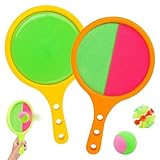 Klettballspiel Strandspielzeug Kinder Garten Spiele Klettball Ballfangspiel: Klettspiel Set mit 2 Schlägern & 2 Bällen, Wurfspiel für Draußen Outdoorspiele ab 3 Jahren, Party Garten Innen und Außen