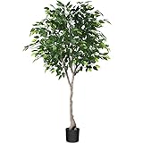 Kazeila Kunstpflanze Groß Ficus Benjamina 180cm Künstliche Pflanzen Deko Plastik Pflanze Kunstbaum für Schlafzimmer Büro(1Pack)