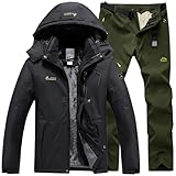 Gienslru Skianzug Herren 2 Teilig Set Snowboard Jacke und Ski Hosen Ski Anzug Skijacke mit Kapuze Schneeanzug Sport Skibekleidung Thermoanzug Männer Regen Anzug Skianzüge Schneeanzug Warm Skioverall
