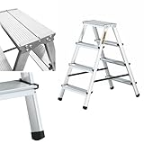 DRABEST Trittleiter Klapptritt Alu Leiter 2 x 4 Stufen Beidseitig Mehrzweckleiter Hausleitern bis 125 kg Belastbar Leiter