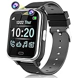BAUISAN Smartwatch Kinder Telefon, Smart Watch Uhr für Jungen Mädchen mit Anruf SOS Spiele Musik Kamera Wecker Taschenlampe, Kinderuhr Telefonieren für Kids 4-12 Jahre Geschenke (Schwarz)
