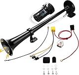 WADEO 12V 118db 18-Zoll Hupe Luft Horn, Lufthorn Drucklufthorn auto Horn mit Kompressor für alle 12V Autos und boote, PKW LKW Lörries Züge Booten Cars Vans Motorrädern (Schwarz)