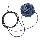 DEARMAMY Denim-blumenkragen -halskette Halsketten Für Mädchen Blumen-halsketten Für Sommerhalskette Für Statement-halsketten Klobiger Schmuck Sky-blue Samtband