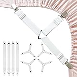 6pcs Bettlakenspanner Verstellbar, Spannbettlaken Spanner, Spanner für Bettlaken, Betttuchspanner, Spannbettlaken Halter für Bettlaken mit Metallclip für Bettlaken, Matratze, Oder Sofa (Weiß)