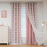 MYSKY HOME Gardinen Kinderzimmer Mädchen Verdunkelungsvorhang 2er Set Vorhänge mit Ösen Weiß Gaze Doppellagige Modern Gardine Wohnzimmer Verdunkelung Vorhang, H 213 x B 132 cm, Rosa