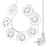 9-in-1 Steckdosenleiste Mehrfachsteckdose mit 4 USB, Schalter 5-Fach Verteilersteckdose, 3680W Steckerleiste Überspannungsschutz Schalter 16A Mehrfachstecker Steckdosen für Büro,1.5M,Weiß