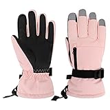 QKURT Mädchen Skihandschuhe, Kinder Winter wasserdichte Schneehandschuhe, Kinder Outdoor Sports Snowboard Skate Handschuhe Skifäustlinge mit Tasche für Mädchen Jungen 6-8 Jahre Alt