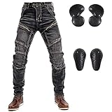 GEBIN Motorradhose Herren - Aramidfaser Motorradjeans mit Protektoren, Geeignet für Winter und Sommer, Atmungsaktiv und Strapazierfähig (Schwarz,M)