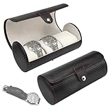NAROSEBE Uhrenrolle Uhrenbox 3 Uhren, Uhren Reiseetui Leder, Uhrenetui Uhrenschatulle Herren Damen, Uhrentasche Reise Reiseetui Uhren Aufbewahrungsbox Watch Case Travel für Damen und Herren (Schwarze)