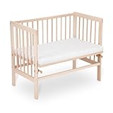 FabiMax Baby Beistellbett Basic Natur, stufenlos höhenverstellbar, Buchenholz massiv, inkl. Matratze Comfort