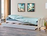 Inter Link - Funktionsbett - Kinderbett - Einzelbett mit Stauraum - Bett mit Schubladen - 2 Liegeflächen 90x200cm - Kiefer massivholz - inkl. Lattenrost - Weiß lackiert - Surf