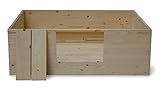 SunnyDogs Wurfkiste für Welpen | naturbelassene Welpenkiste | Wurfbox mit Welpenausgang | Wurfkasten aus Kiefernholz | Welpenbox 120 x 100 x 40 cm