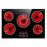 Karinear Glaskeramikkochfeld 5 Platten, 5 Herdplatten Kochfeld mit erweiterbarer Doppelzone, 8700W, 77CM Autarkes Kochfelder Keramik, Unabhängige Touch-Steuerung, Digitalanzeige, 40A, 240V
