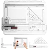 eSynic Zeichenplatte DIN A4 mit Drehkreis Zirkel Einfache Multifunktions Zeichentisch A4 Zeichenbrett Schnellzeichendreieck mit Parallel-Lineal & L-System für Studenten Designer exaktes Arbeiten