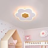 LED Deckenleuchte Holz Kinder Deckenlampe 30cm Blumenform Kinderzimmer Deckenleuchten 3000K 20W Junge Mädchen Baby Weiß Kinder Schlafzimmer lampe Mit Nachtlichtfunktion Warmes Licht