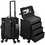 Kosmetikkoffer Make up 4 in 1 Friseurkoffer Nagelkoffer mit 3 Schubladen Beauty Case Koffer mit Rollen Kosmetik Trolley Multikoffer,Schwarz