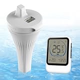 Poolthermometer Schwimmend, IP68 Wasserdicht Digital Pool Thermometer, Funk Schwimmbad Thermometer mit Digitalem Innentemperatur Empfänger, für Pool, Whirlpool und Aquarium, Reichweite Bis Zu 100m