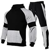 Generisch Jogginganzug Herren Zweiteiler Sport Anzug Herren Set Elegant Trainingsanzug Langarm Fleece Kapuzenpullover Jogginghose Patchwork Freizeitanzug Baggy Sportanzug Für Männer Tracksuit